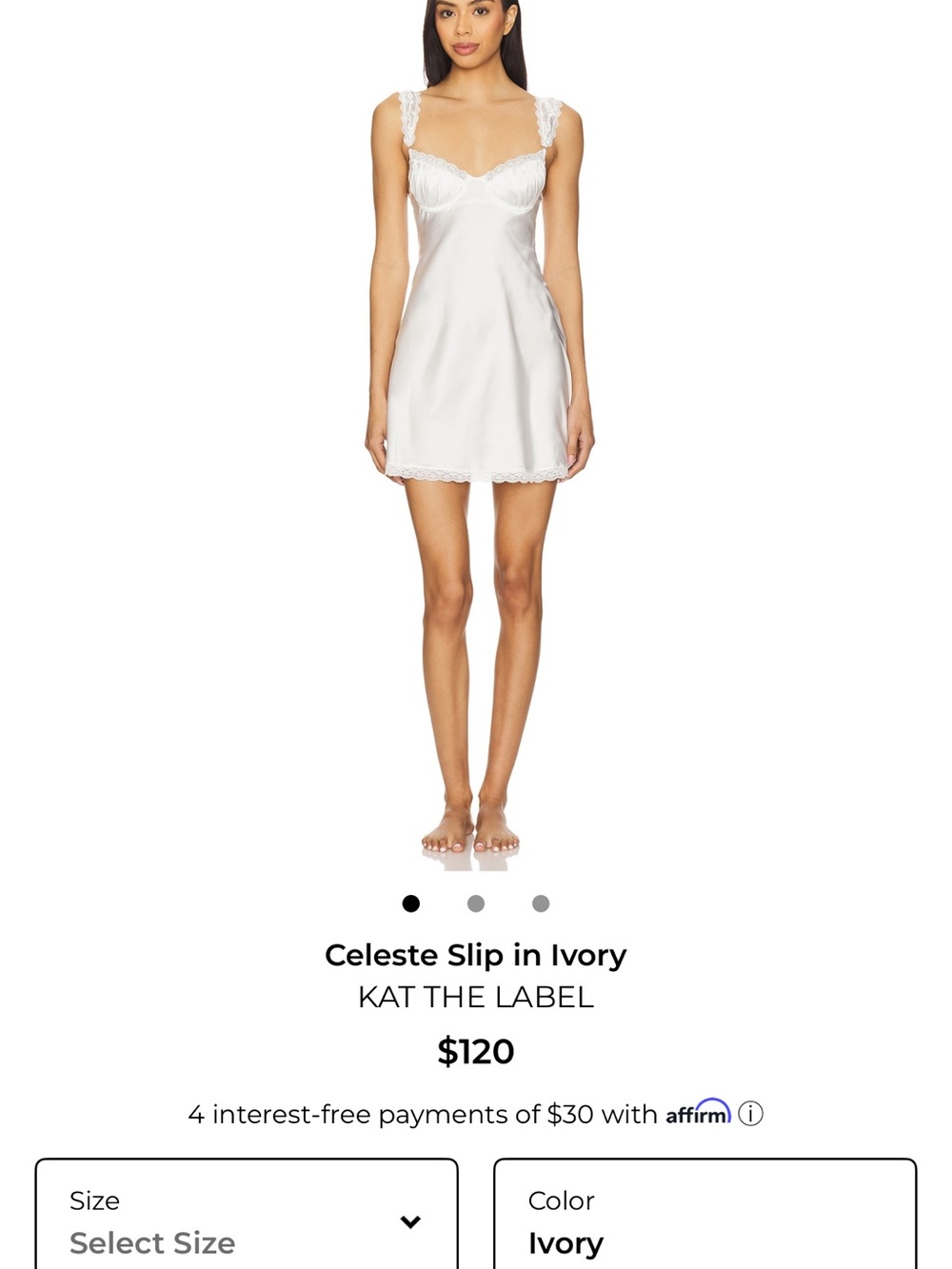 KAT THE LABEL Celeste Ivory Satin Lace-Trim Slip Dress